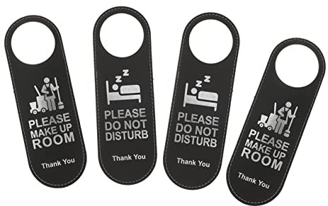 TOPPERFUN 4Pcs Panneau de Porte Réversible Ne Pas Déranger, Veuillez Nettoyer la Panneau de Porte en Cuir pour Hôtel, Étiquette de Porte de Bureau à Domicile Suspendue