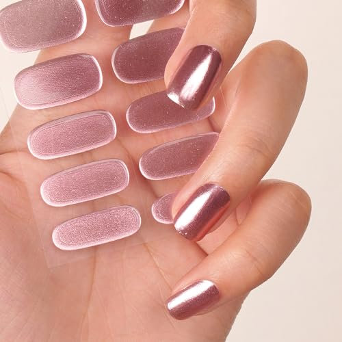 DANNI & TONI Halb ausgehärtete Gel Nagelfolien (Champagne Shine) Rosa Spiegel Glänzend Nagelset uv Gel Nagelfolie Nageldesign Nagelfolie Selbstklebend Wraps 28 Aufkleber