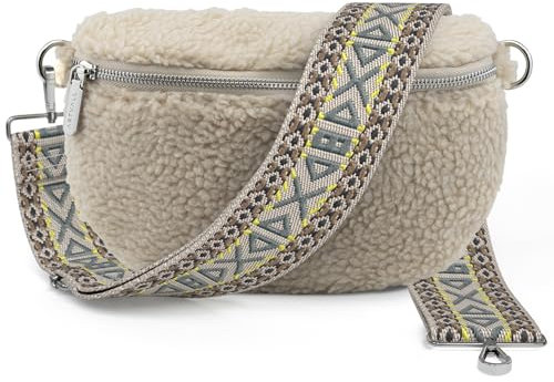 ARTVALL - Umhängetasche Teddystoff Tasche Handtasche Plüschtasche Bauchtasche Teddyfell Plüsch mit Schultergurt Design Taschenband abnehmbar verstellbares Riemen Crossbody Bag Damen mit Reißverschluss