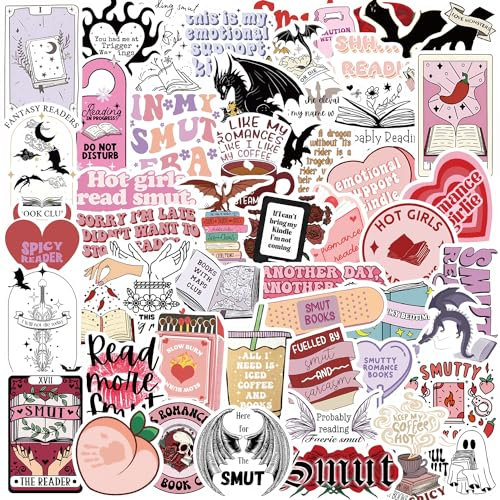 LYLSDSB Bookish Smutty Aufkleber 52 Stück Wasserdicht Funny Buch Aufkleber für Laptop Skateboard Gepäck Auto Scrapbook Phone Telefon Gitarre,Vinyl Smut Book Sticker für Jugendliche Kinder Erwachsene