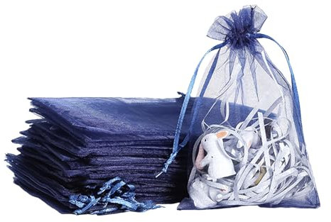 100pk Navy Blue Organza Gift Bags,7x9cm Small Organza Favor Bags,Wedding Jewelry Pouches with Drawstring,Mesh Candy Favour Bag Party Sweet Bags for Birthday,Wedding,Christmas,Gift Wrapping