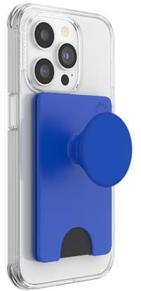 PopSockets Phone Wallet with Expanding Grip, Phone Card Holder, Wireless Charging Compatible, Wallet Compatible with MagSafe, Into The Woods - Cobalt