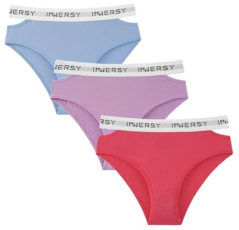 INNERSY High Waisted Knickers for Women Cotton Tanga Briefs Ladies Sporty Pants Underwear 3 Pack (18, Rose Red/Airy Blue/Lilac)