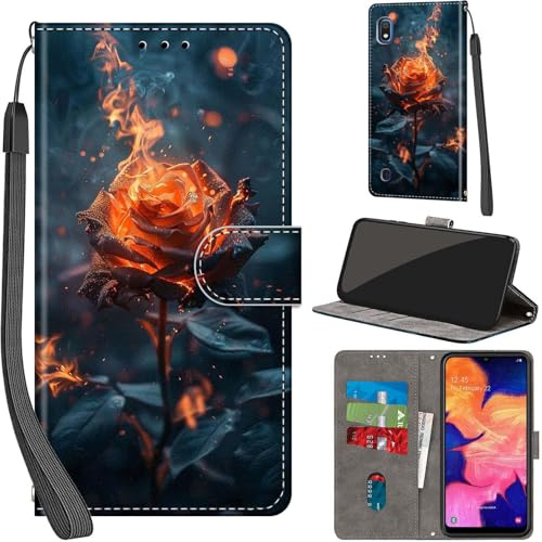 PHINIENLAND Wallet Flip Case for Samsung Galaxy A10 Leather Roses | 3 Card Slots & 1 Cash Pocket, Magnetic Closure, Kickstand, Premium PU Leather flip cover for Samsung A10