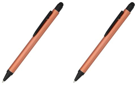 Online Kugelschreiber Alu Stylus Rosegold, Druckkugelschreiber aus Aluminium, auswechselbare Großraum-Mine, Schreibfarbe schwarz, mit Softtouch Feeling, Stift mit Touchpen, 1 Stück (Packung mit 2)