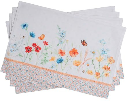 Maison d' Hermine Placemats Set of 4 Reusable 100% Cotton (33 CM x 48 CM) | Cloth Place Mats Washable Table Mats for Kitchen Dining Party Wedding Hotel Home Restaurant Spring Summer - Summer Whisper