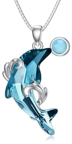 Delfin Kette Sterling Silber Delfin Aquamarin Kristall Anhänger Kette Larimar Kette Schmuck Geschenke für Damen
