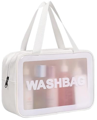 Qaestuan Kosmetiktasche Groß Kulturbeutel Damen & Herren Kulturbeutel Transparent Kosmetiktasche Wasserdicht Kompakte Reise-Kulturtasche Make-up-Tasche mit Großer Kapazität Aufbewahrungstasche (Weiß)
