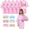 TESIN 12 Pezzi Spa Accappatoio Bambina 6 Accappatoio Rosa Raso Kimono con 6 Fasce per la Cura della Pelle per Salone Matrimonio Compleanno Festa Accessori Taglia 6 116-120, Colore: rosa., 104