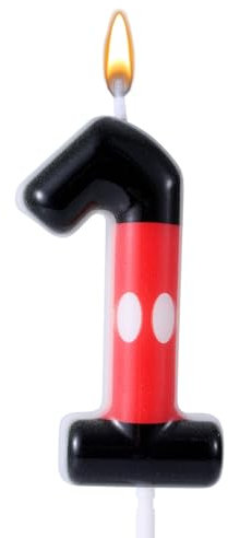 Red Black Birthday Number Candle, Cartoon Theme Birthday Candles Numbers Paraffin Red Mouse Birthday Number Candle Cake Topper for Anniversary Birthday Party Decorations (Number 1)