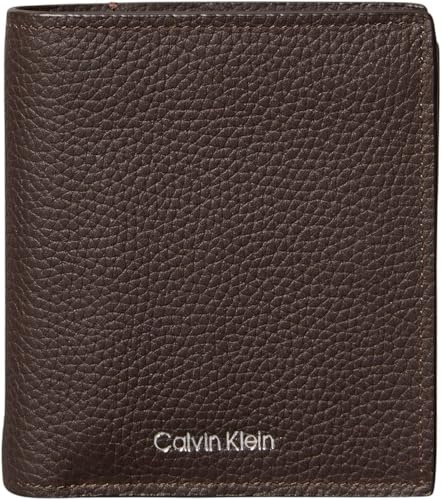 Calvin Klein Men’s Foil Embossed Slim Trifold Wallet with Coin Pocket, Brown (CK Dark Brown), One Size