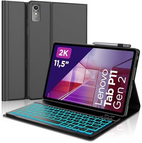 IVEOPPE Clavier pour Lenovo Tab p11 2nd gen 11.5 Pouces, Coque Clavier AZERTY Français rétroéclairé 7 Couleurs Détachable Bluetooth pour Lenovo Tab P11 2nd Gen, Noir