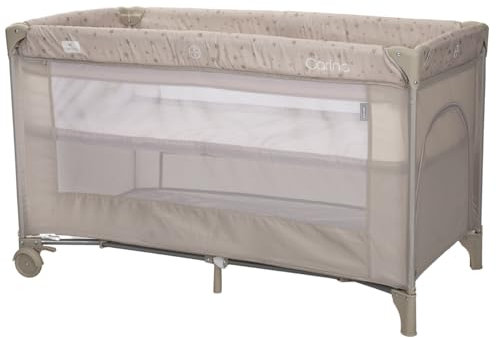 Lorelli 2 in 1 Babybett und Laufstall Carina 2 Ebenen mit Neugeborenen Einsatz und Seiteneingang, Kinderbett ab Geburt bis 15 kg, Baby Reisebett, faltbar inkl. Transporttasche, Beige