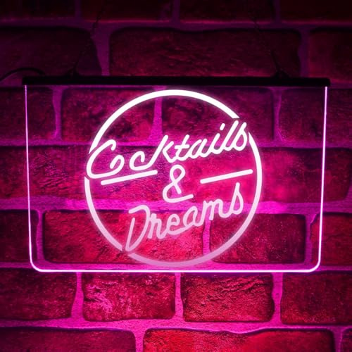 Cocktails & Dreams LED Neon Light Sign | Multicolour Hanging Wall Decor for Home Bar, Pub, Lounge or Bedroom | USB Powered (Multicolour)