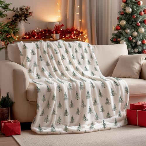Horaldaily Weihnachten Flanell Decke werfen, grüne Weihnachtsbäume Plüsch gemütliche Fleece-Decken für Bett Sofa Couch Reisen Camping, 60x80 Zoll