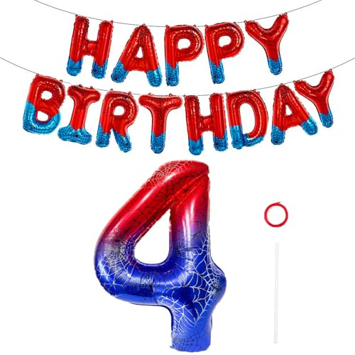 Affivia Geburtstagsdeko 4 Jahre Junge Mädchen, Luftballon 4 Geburtstag Deko Set mit 16 Zoll Happy Birthday Ballon, 40 Zoll Folienballon 4 Zahl,Deko Geburtstag 4 Jahre