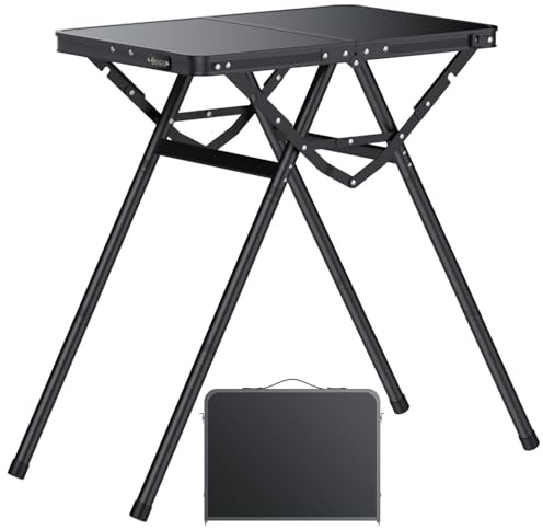 JiGiU Table de Camping Pliante 60 x 40 cm avec 3 hauteurs réglables | Table de Grillade Pliable, Structure en X Cadre en Aluminium, Table de pique-nique Portable pour Extérieur/Intérieur-Noir