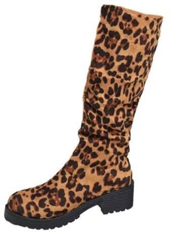 Generisch Kniehohe Stiefel Damen Blockabsatz Langschaftstiefel Rutschfest Hohe Schlupfstiefel Dicker Sohle Halbstiefel Runde Herbst Winter Schlupfschuhe Outdoorschuhe Winterstiefel Overknees Stiefel