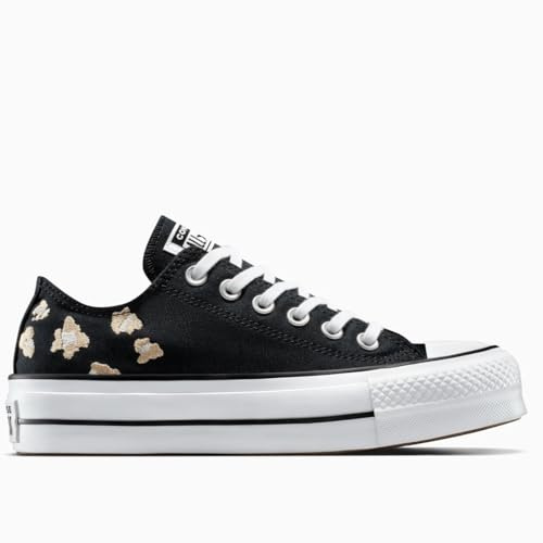 Converse Chuck Taylor All Star Lift Women's Trainers Platform Black Gold Flowers Canvas Comfortable Stylish Everyday Shoes, Black, 4 UK