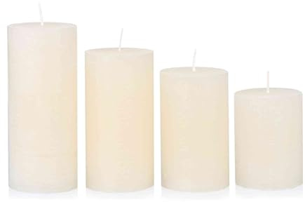 NKlaus Adventskerzen Set, Stumpenkerzen rustikal Creme, Ø 6 cm, 4 Stück | Höhen 8, 10, 12 und 14 cm; Brenndauer je nach Größe 26–36 Stunden