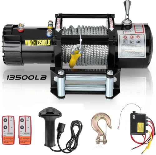 GEARFLOW Electric Winches 13500lb 12v Wireless Recovery Budget Electric Winch High-Power Motor, Full Steel Gearing, Heavy Duty Sealed Solenoid, 2 Wireless Remotes&Wire Remote User-Friendly Steel Rope