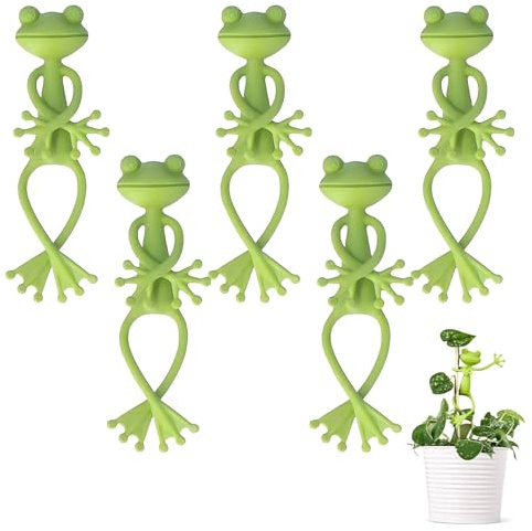 YEVON 5 Pcs Frog Plant Supports, Green Pot Hugger Vine Holder Clips | Cute Animal Design, Supports Small Climbing Plants, Decorative Clips For Indoor And Garden Pots
