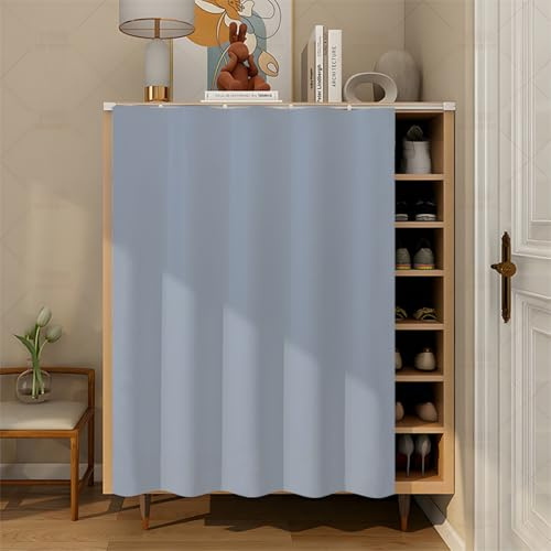 Fasbuy Rideau Armoire Cuisine Courts avec Sangles Auto, Meuble Rideau Cache Placard Anti Poussière pour sous Evier, Cuisine Porte de Placard, Étagères (Bleu,H140x80cm)