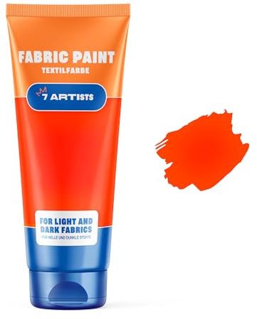 7 Artists Textilfarbe Orange Neon 60 ml – Stoffmalfarben Waschfest für Kleidung, Sneaker & Leder | Permanent Textilfarbe Waschmaschinenfest | Stofffarbe ohne Bügeln für T-Shirt, Jeans & Taschen