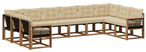 vidaXL Outdoor-Sofagarnitur mit Kissen 10 pcs Natur und Beige, Gartenmöbel, modernes Outdoor-Sofa, bequemes Lounge-Set für Ihre Terrasse, robust und stylisch