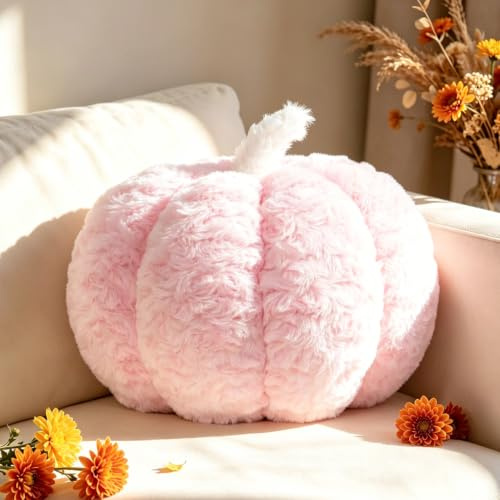 Guaginmy Cuscino decorativo a forma di zucca autunnale, per Halloween, colore rosa, per divano, letto, camera da letto, regalo, 30 cm