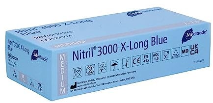 Meditrade 1282 m Extra long nitrile Gants jetables Bleu (lot de 1 x 100)