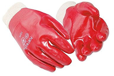 PORTWEST A400RERL PVC Knitwrist Glove, Red, Large, 1 unit