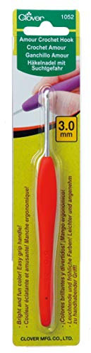 Clover CL1052, Häkelnadel aus Aluminium Griff aus Elastomer, Orangen, 3, Rot
