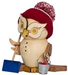 Kunsthandwerkstube Kuhnert Erzgebirge Räuchermann Eule Schneefeger Höhe ca. 15 cm