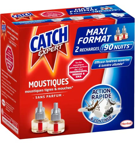 Catch Expert Moustiques – Lot de 4 Recharges pour Diffuseur Electrique (4x 45 nuits) – Anti–Moustiques & Moustiques Tigres Sans Parfum