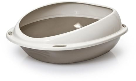 CAT CENTRE Grey Jumbo Cat Open Litter Tray With Rim Kitten Pet Toilet Plastic Loo Pan Box Anti-Spillage Lowered Entry Step Rounded Corners Detachable Rim Easy Cleaning No Spilling