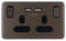 Schneider Electric Lisse Screwless Deco 13A Sw SO SP w/ 2USB BMB, Mocha Bronze, 2 Gangs