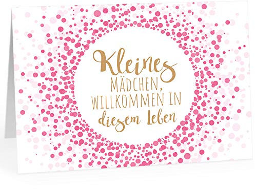 Große Design Glückwunsch-Karte XXL (A4) zur Geburt, Motiv: Rosa Konfetti Look für Mädchen modern/mit Umschlag/Edle Klappkarte/Maxi Gruß-Karte/Baby geboren/Gratulation Eltern