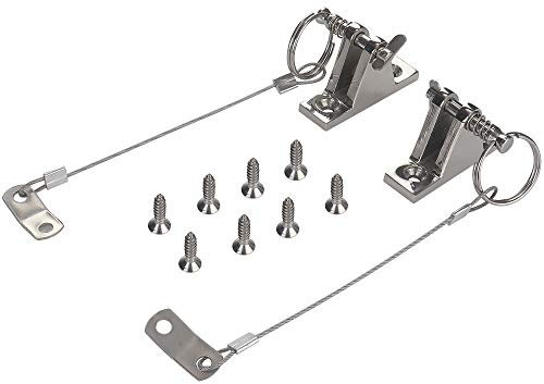 VTurboWay 2 Pack Bimini Top 90°Deck Hinge with Quick Release Pin w/Drop Cam & Spring & Lanyard Prevents Loss, 316 Stainless Steel