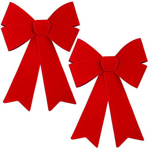 ANECO 2 Pack Red Christmas Bows - 12 x 18 Inches, Wreaths, Xmas Plastic Bows for Christmas Tree, Garland and Outdoor Decoration (Color B)