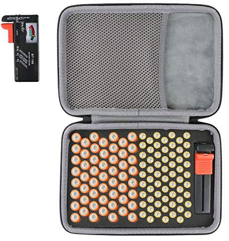 co2CREA Hard Travel Battery Organizer Storage Box for Battery Tester BT-168D, Carrying case Battery Bag Holds 53 Batteries AA 63 Batteries AAA