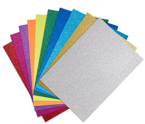 Springboard A4 Assorted Glitter Card Sheets - 10-Pack 290gsm Non Shed Glitter Cardstock for Card Making - Compatible w/Die-Cutting Machines - Sparkly Craft Supplies - Multiple Colours