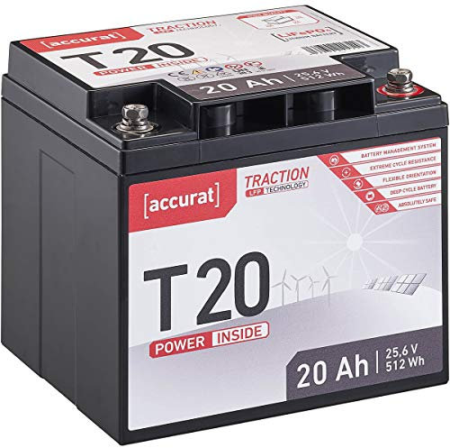 Accurat Traction LiFePO4 Batterie T20-24V, 20Ah - Lithium-Eisenphosphat Versorgungsbatterie, Bootsbatterie, Solarbatterie für Wohnwagen, Wohnmobil, Camper