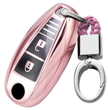 ontto Coque de Protection pour clé de Voiture Suzuki Vitara Swift Ignis Kizashi SX4 Baleno Ertiga 2016 2017 2018 - en TPU - avec Porte-clés - Étui de Protection pour télécommande à 3 Boutons - Rose