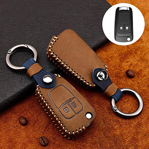 ontto 2 Buttons Folding Key Shell Cover for Vauxhall Astra J Insignia Mokka Zafira Corsa D E Karl Viva in Cowhide Protective Case Key Cover 2 Tasti brown