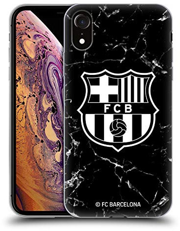 Head Case Designs Licenciado Oficialmente FC Barcelona Mármol Negro Patrones de Cresta Caso Funda de Gel Suave Compatible con Apple iPhone XR