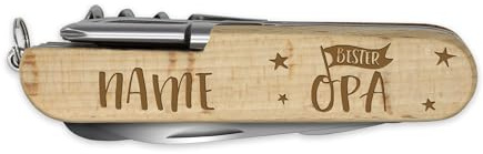 printplanet - Holz-Taschenmesser mit Namen, Initialen oder Wunschtext selbst gestalten - Taschenmesser aus Holz mit Gravur personalisieren - Motiv: Bester Opa