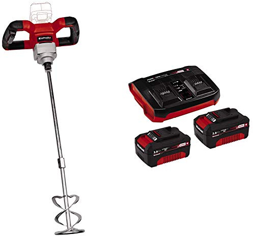 Einhell 4258760 TE-MX 18 Li - Miscelatore a batteria per malta colorata, colore: Rosso/Nero + 2X 3,0Ah & Twincharger PXC Starter Kit