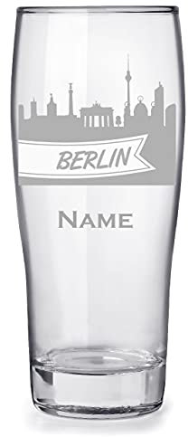 Bierglas mit Gravur 0,3l personalisiert mit Namen, tolles Geschenk für Papa Geburtstag - Motiv Berlin Skyline
