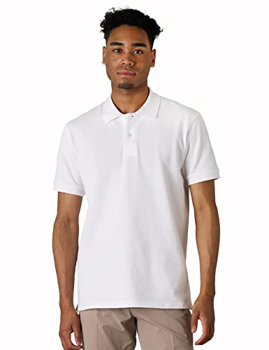 LAPASA Polo Manga Corta Hombre 100% Algodón de Piqué Estilo Clásico Relajado Camiseta Casual con Franja Negocio Golf Deporte Verano M19 XXL Blanco
